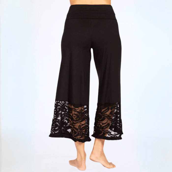 Black Lace Hem Wide Leg Plus Size Pants Made in USA - RFE Marketing Ventures
