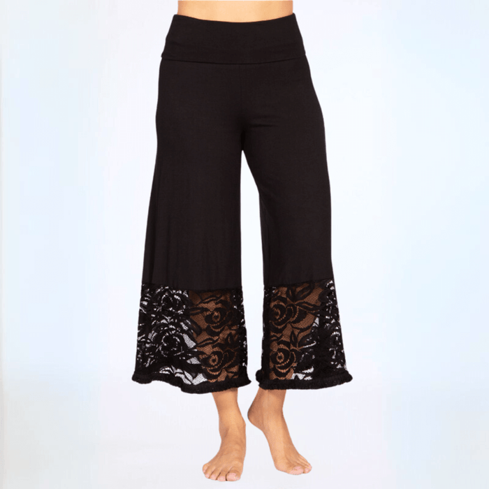 Black Lace Hem Wide Leg Plus Size Pants Made in USA - RFE Marketing Ventures