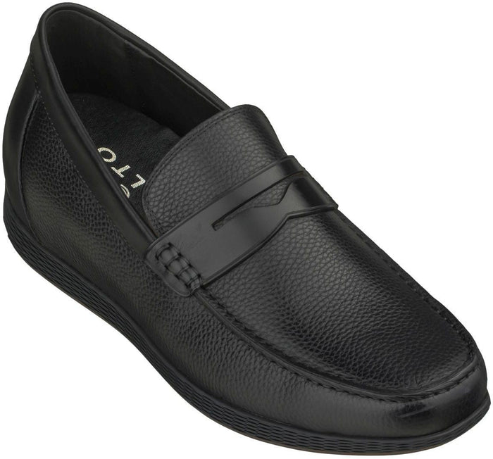 Black Penny Loafer Elevator Shoes - 2.4 Inches - SARTORO