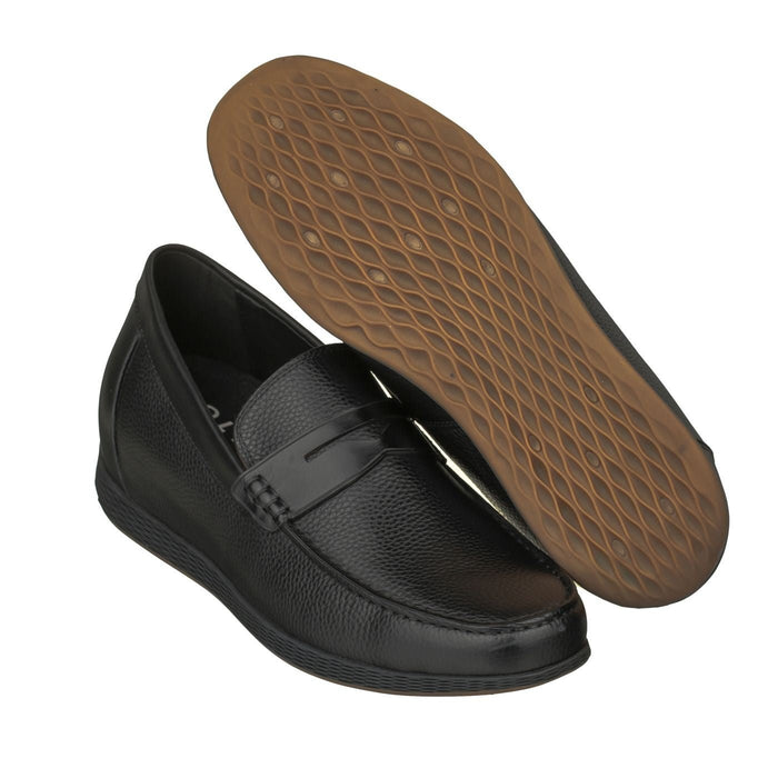 Black Penny Loafer Elevator Shoes - 2.4 Inches - SARTORO