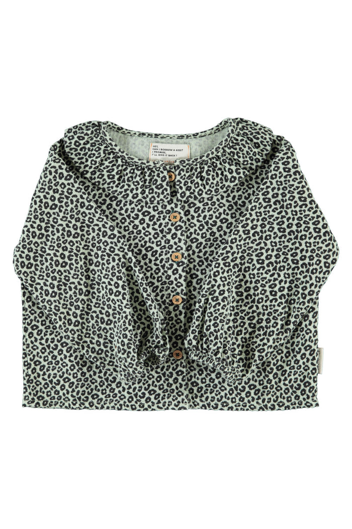 Blouse with Round Collar Mint Green with Animal Print