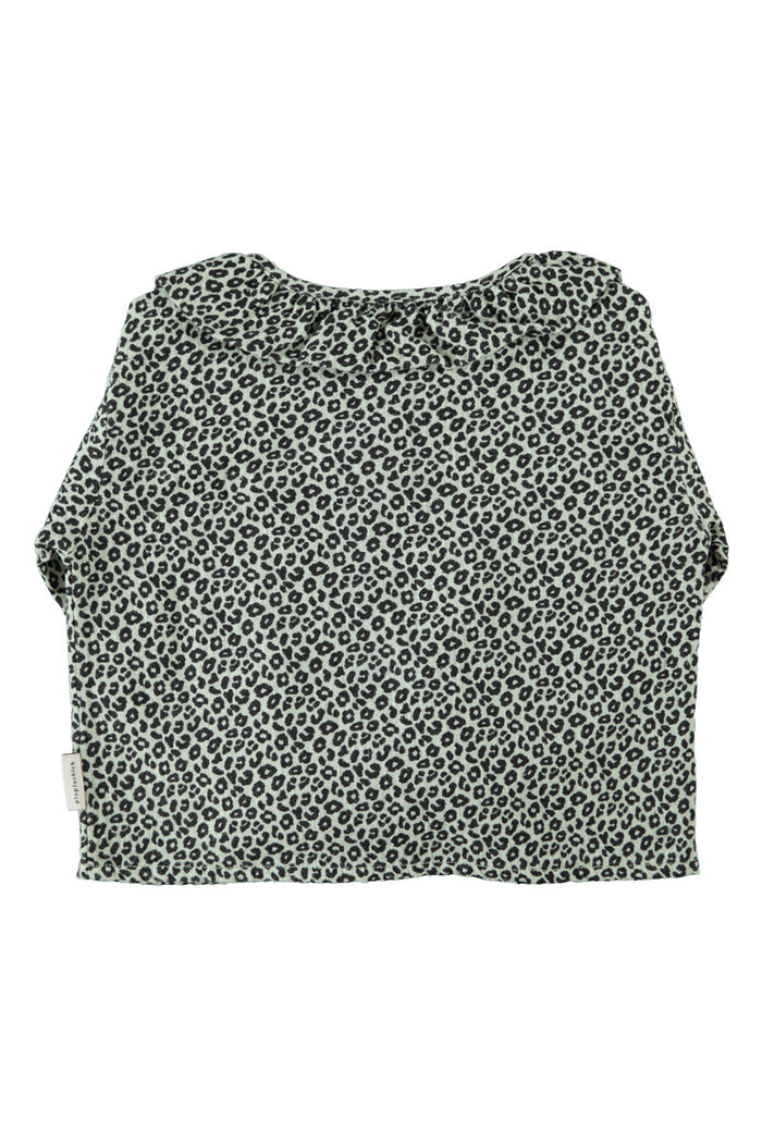 Blouse with Round Collar Mint Green with Animal Print
