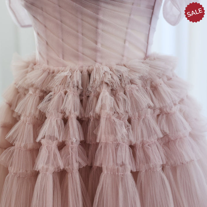 Blush Pink Off Shoulder Ruffles Evening Dress for Women Wedding SF087