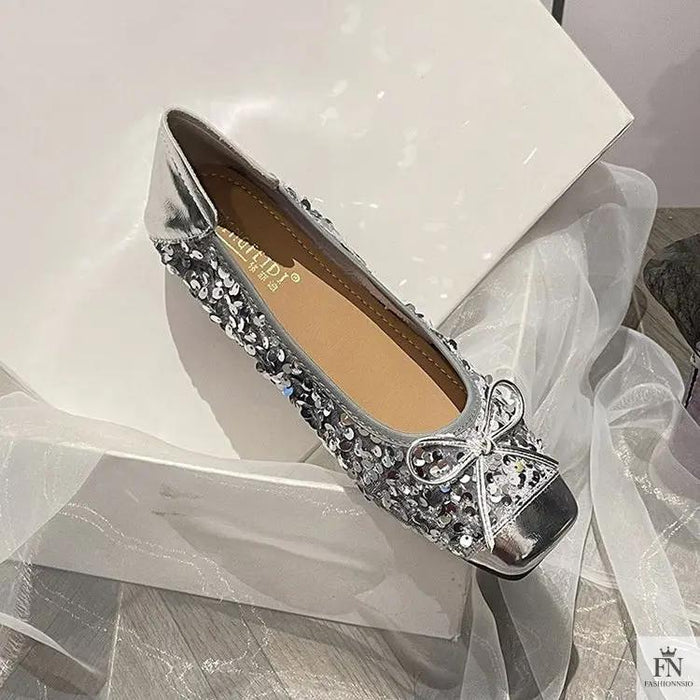 Bow Glittery Sequin Flats - Fashionnsio
