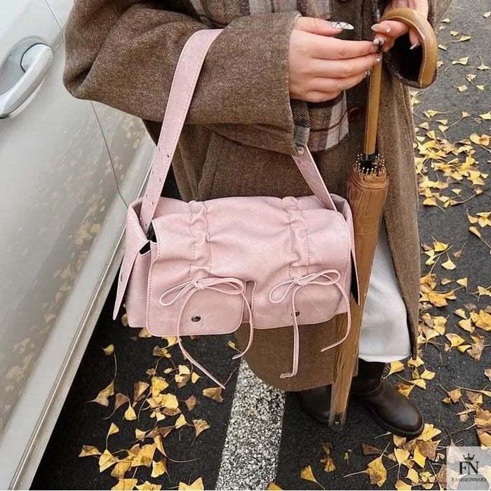 Bow Pleated Drawstring Shoulder Bags - Fashionnsio