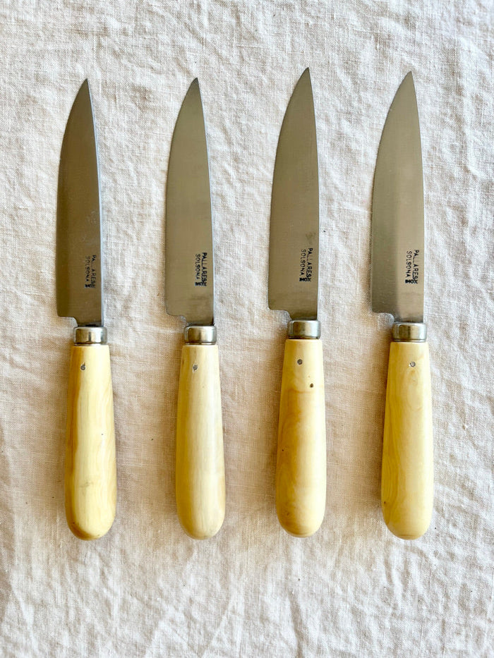 kitchen knife with boxwood handle by pallares solsona stainless steel 10cm four on table