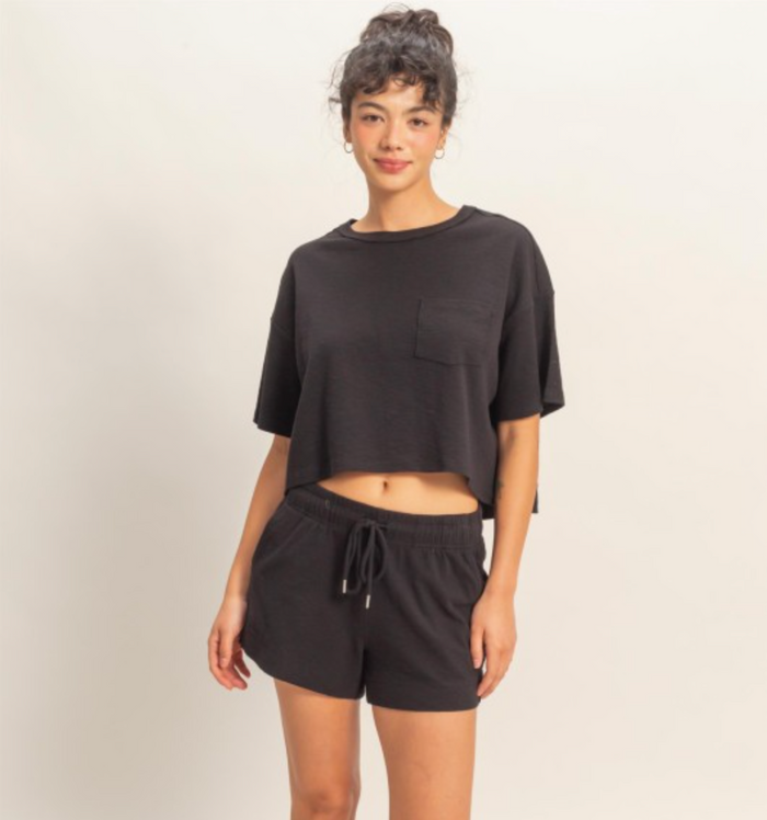 Boxy Crew Neck Pocket Tee