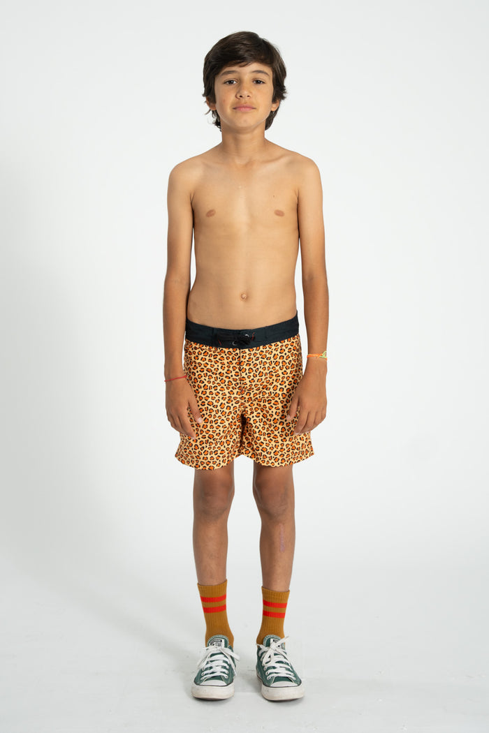 Boy Swim Shorts in Animal Print – Mustard