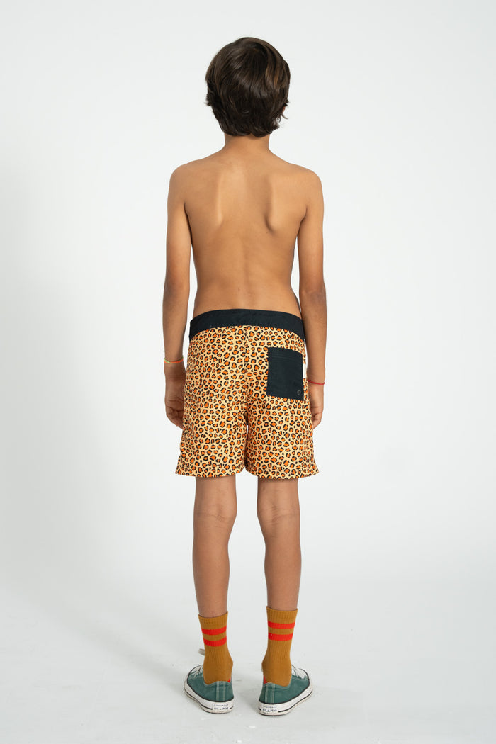 Boy Swim Shorts in Animal Print – Mustard