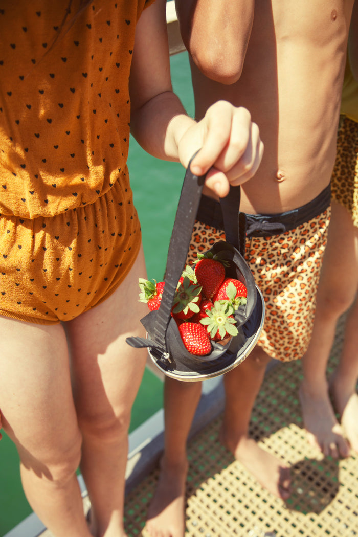 Boy Swim Shorts in Animal Print – Mustard