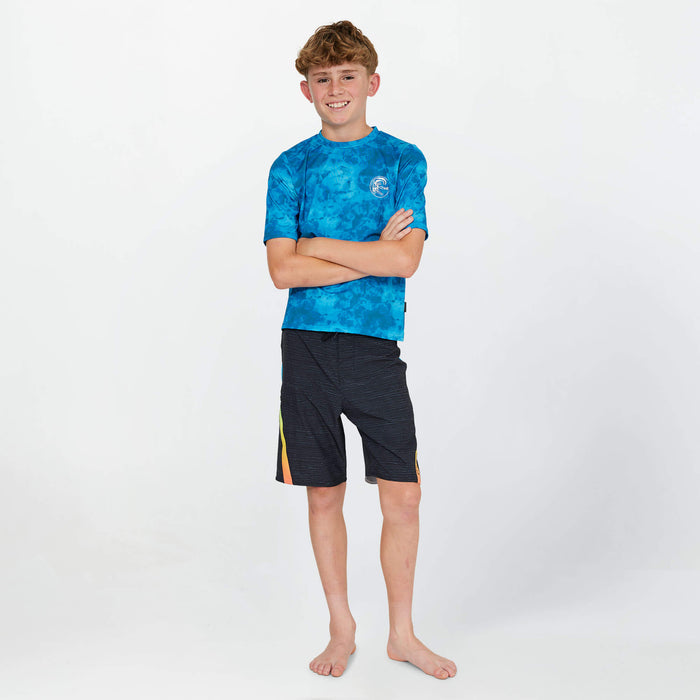 Boy's Dopedye Short Sleeve Rash Vest Tee - Tie Dye Blue