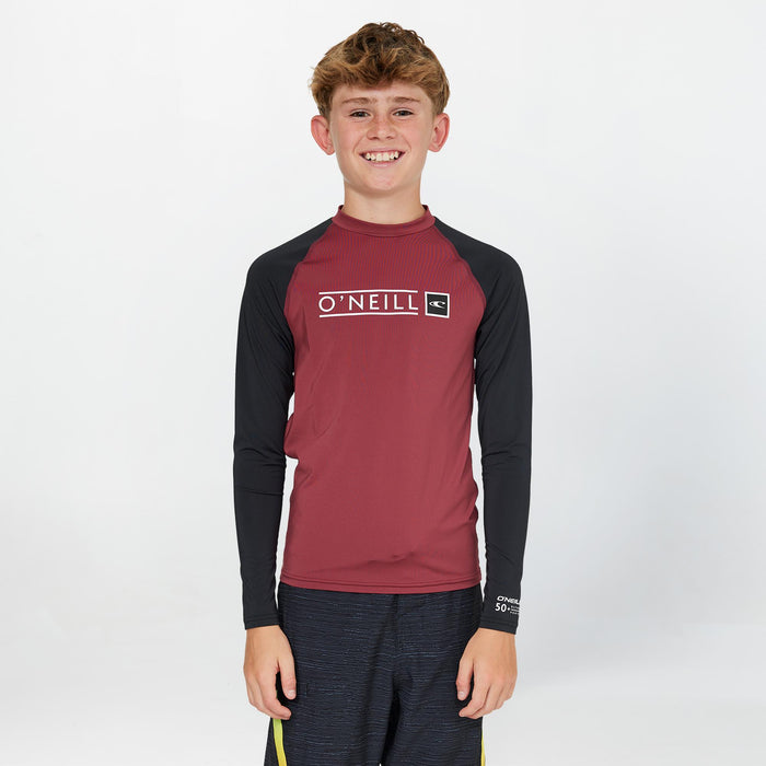 Boy's Reactor Block Long Sleeve Rash Vest - Maroon