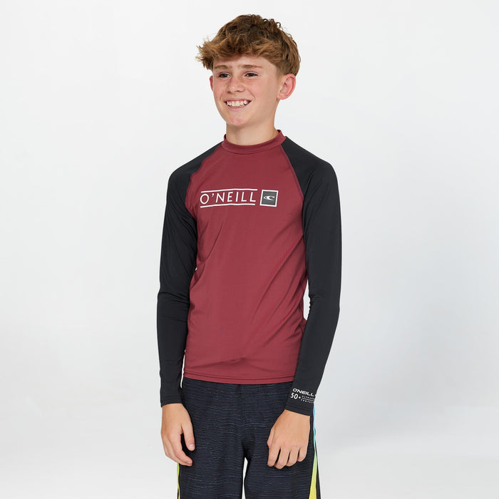 Boy's Reactor Block Long Sleeve Rash Vest - Maroon
