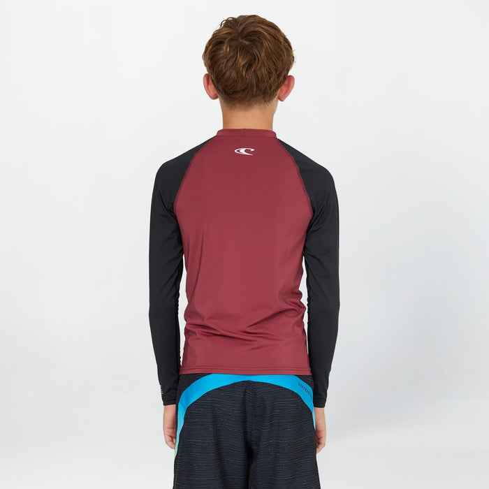 Boy's Reactor Block Long Sleeve Rash Vest - Maroon