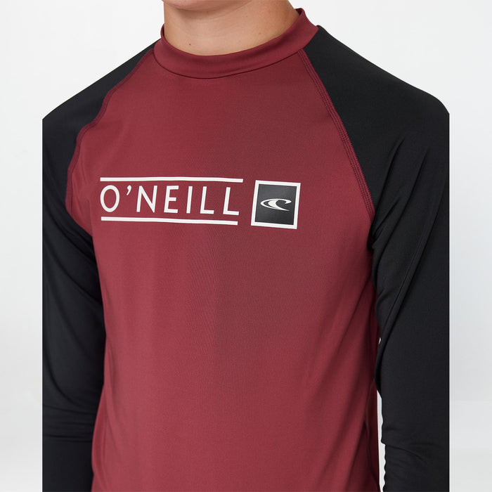 Boy's Reactor Block Long Sleeve Rash Vest - Maroon