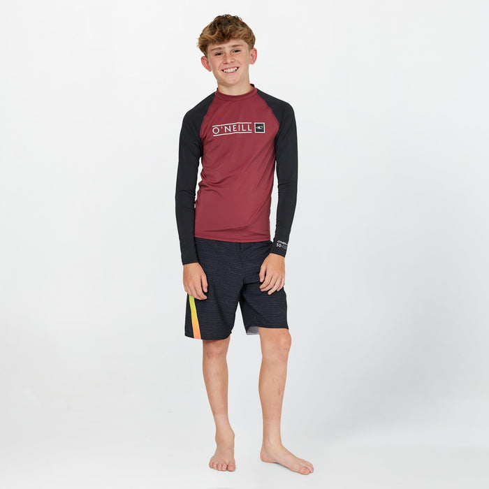 Boy's Reactor Block Long Sleeve Rash Vest - Maroon