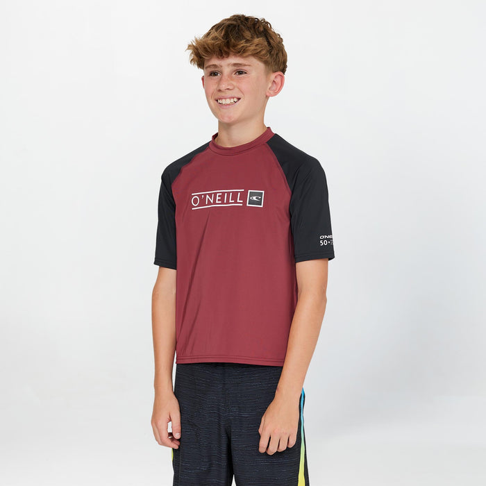 Boy's Reactor Short Sleeve Rash Vest - Maroon