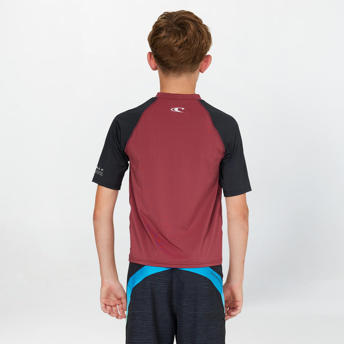 Boy's Reactor Short Sleeve Rash Vest - Maroon