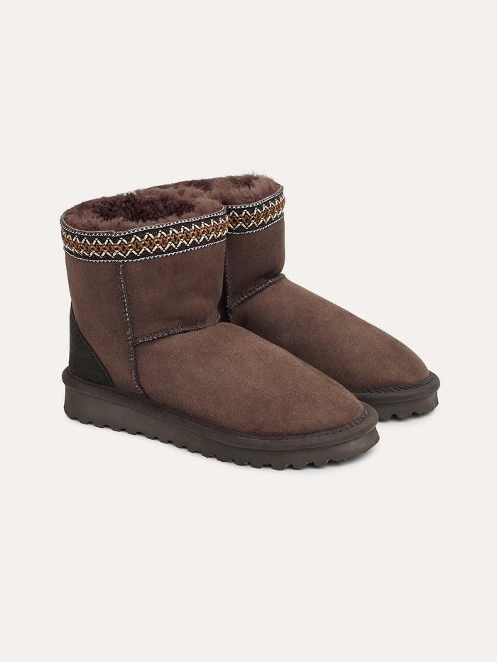 Braid Trim Sheepskin Shortie Boots