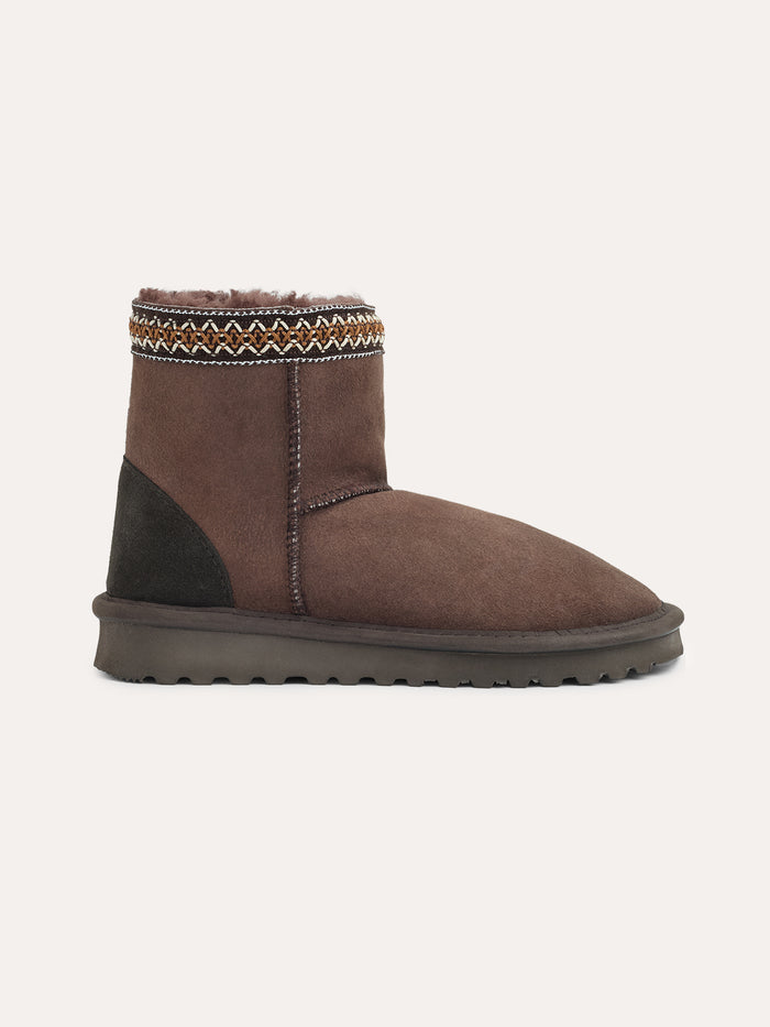 Braid Trim Sheepskin Shortie Boots