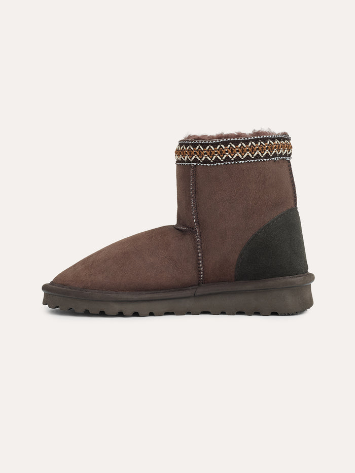 Braid Trim Sheepskin Shortie Boots