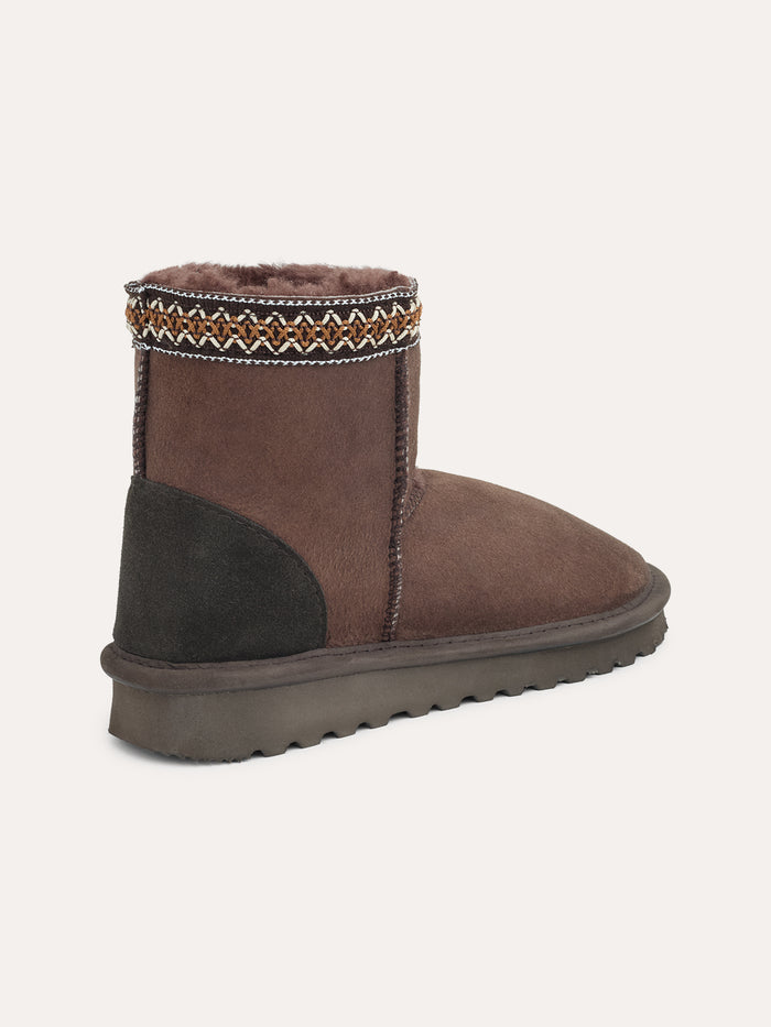 Braid Trim Sheepskin Shortie Boots
