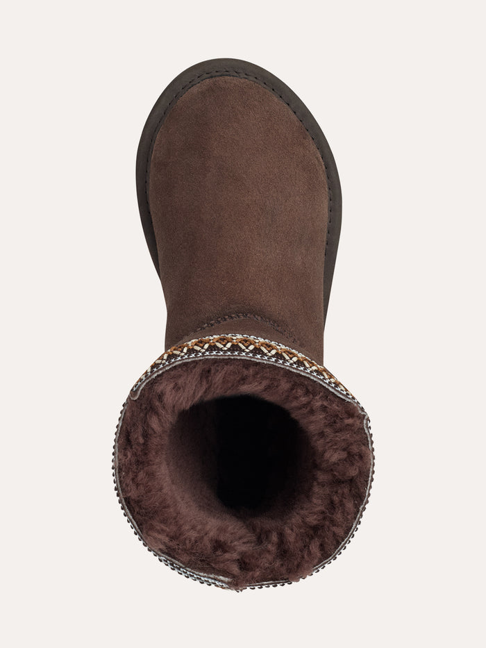 Braid Trim Sheepskin Shortie Boots