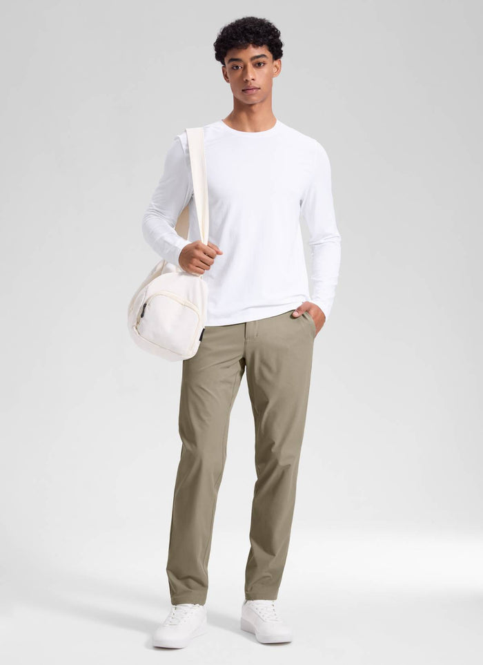 CRZ YOGA Men's BreezeLite Lightweight Golf Mid Rise Pocket Pant 30" Khali Barley