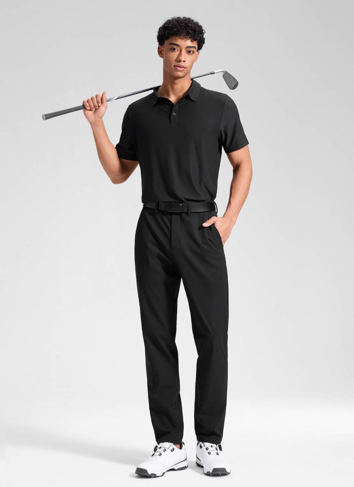 CRZ YOGA Men's BreezeLite Lightweight Golf Mid Rise Pocket Pant 30" Black