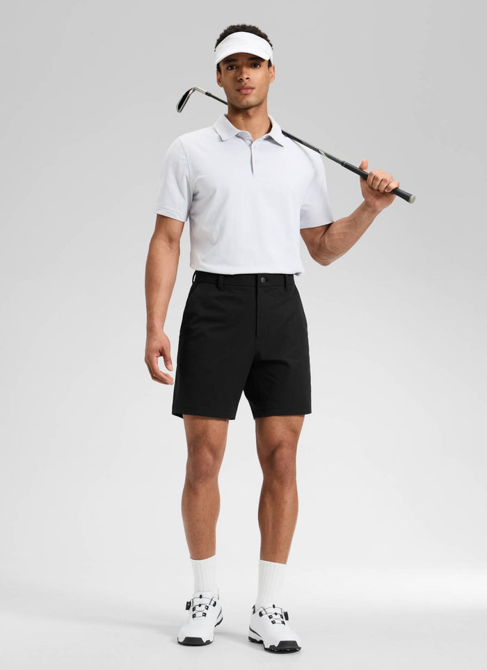 CRZ YOGA Men's BreezeLite Lightweight Golf Mid Rise Pocket Shorts 7" Black