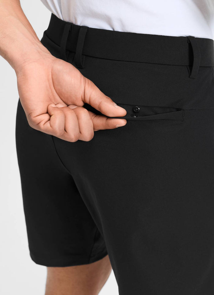 CRZ YOGA Men's BreezeLite Lightweight Golf Mid Rise Pocket Shorts 7" Black