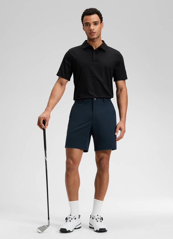 CRZ YOGA Men's BreezeLite Lightweight Golf Mid Rise Pocket Shorts 7" True Navy