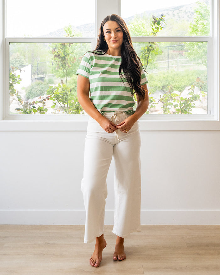 Briana Striped Knit Top - Green & White Wishlist
