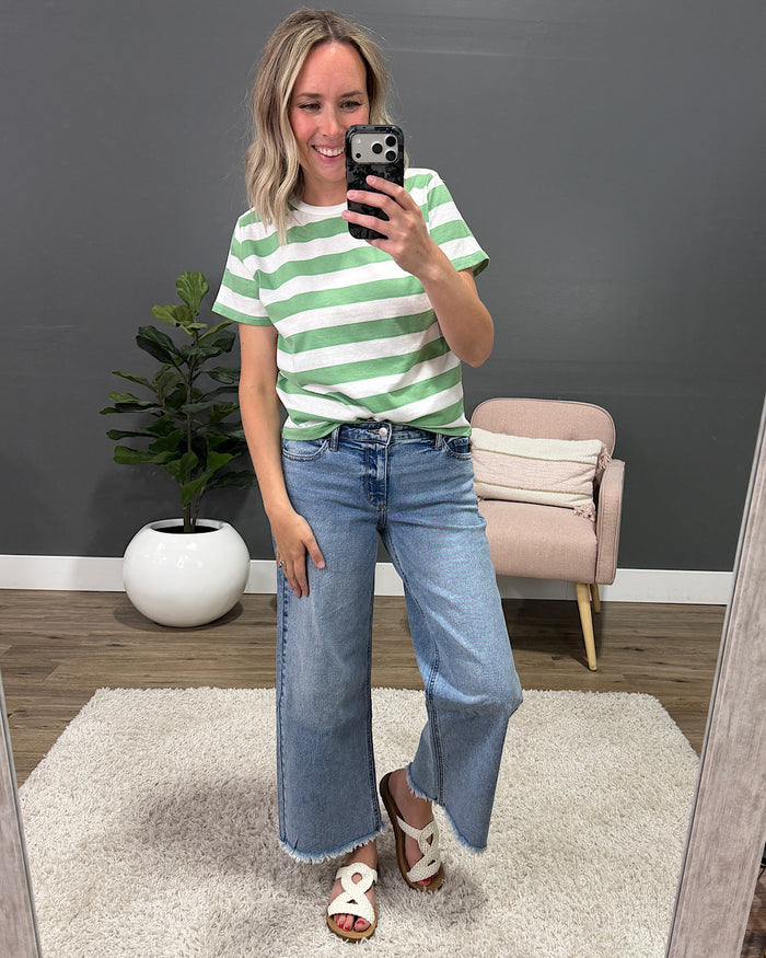 Briana Striped Knit Top - Green & White Wishlist