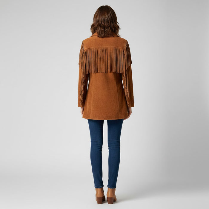 Brown Faux Suede Fringe Jacket