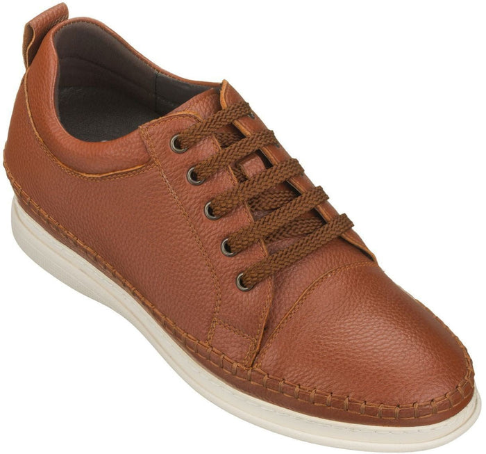 Brown Leather Elevator Sneakers - 3 Inches - SARTORO
