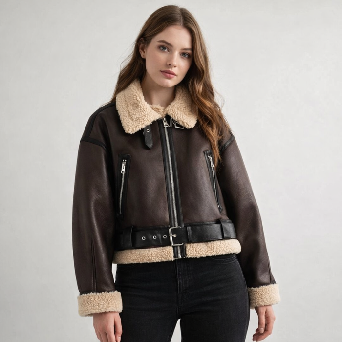 Brown Woman Faux Leather Jacket