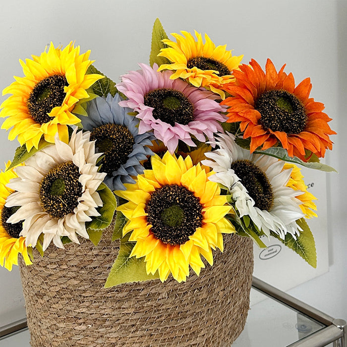 Bulk 6Pcs Fall Sunflowers Long Stems Bouquet for Tall Vase Home Wedding Party Decoration Wholesale