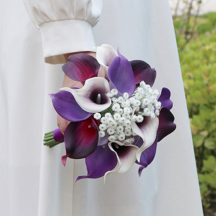 Bulk 7" Bridesmaid Bouquet Purple Calla Lily Wedding Bouquets Wholesale