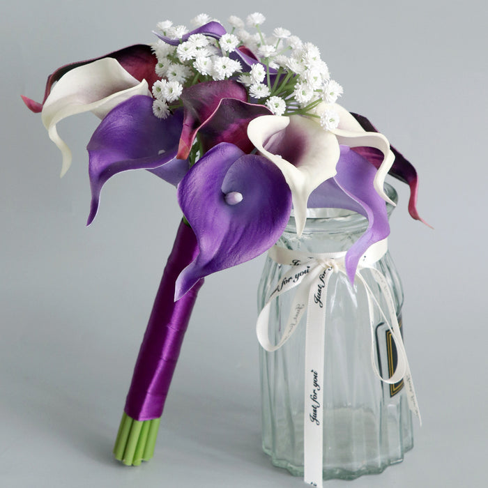Bulk 7" Bridesmaid Bouquet Purple Calla Lily Wedding Bouquets Wholesale