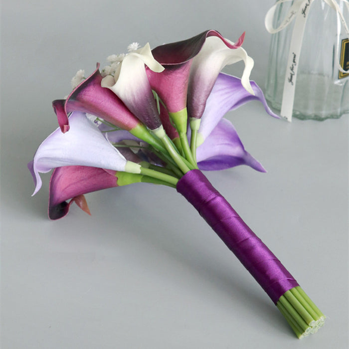 Bulk 7" Bridesmaid Bouquet Purple Calla Lily Wedding Bouquets Wholesale