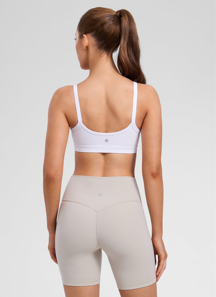 CRZ YOGA Women's Butterlift Workout Scoop Neck Double Lined Sports Bra White