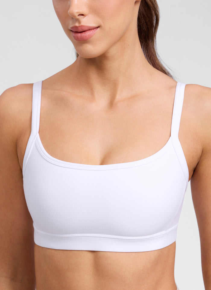 CRZ YOGA Women's Butterlift Workout Scoop Neck Double Lined Sports Bra White