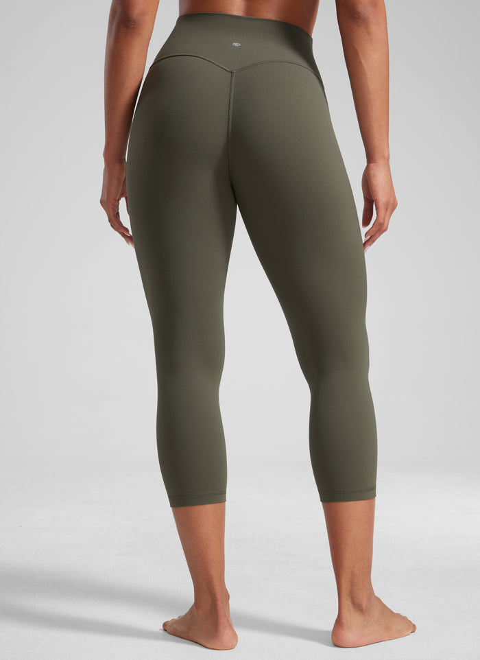 CRZ YOGA Women's High Waisted Capris Workout Leggings 21" Light Army Green