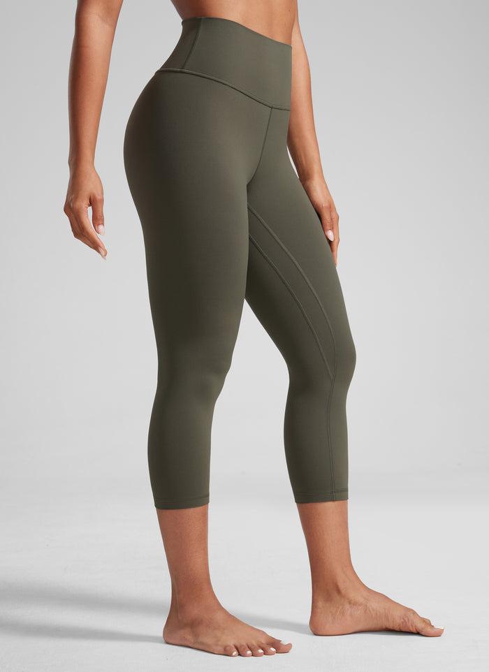 CRZ YOGA Women's High Waisted Capris Workout Leggings 21" Light Army Green