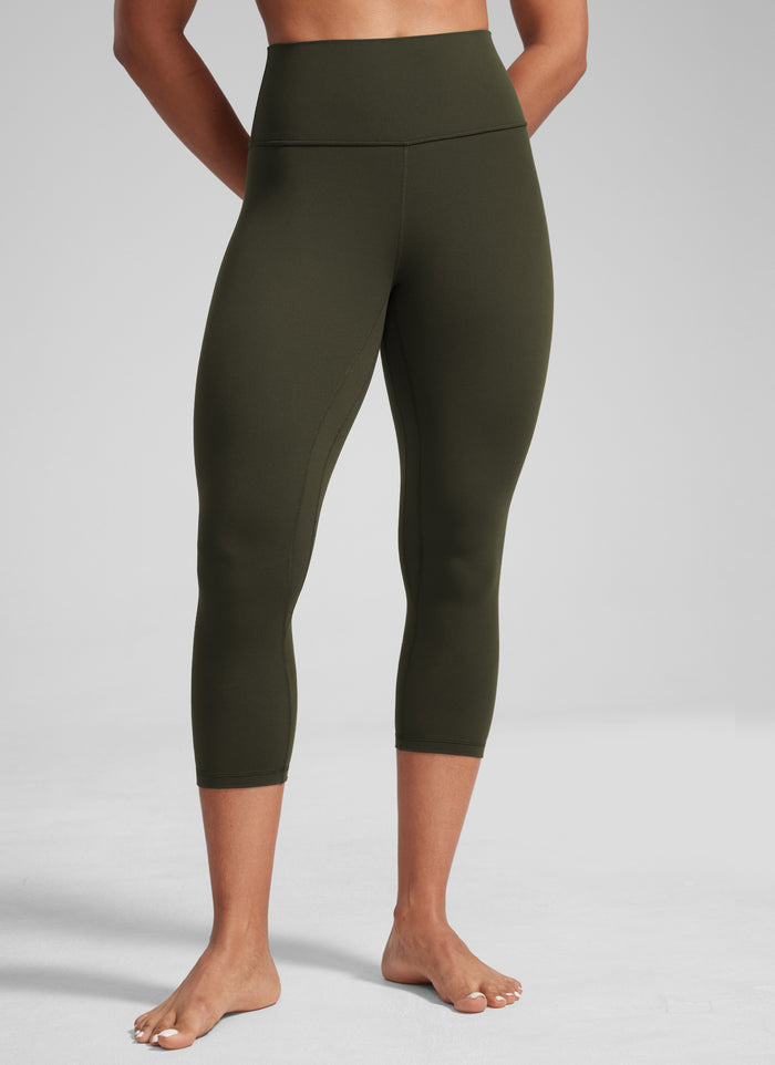 CRZ YOGA Women's High Waisted Capris Workout Leggings 21" Olive Green