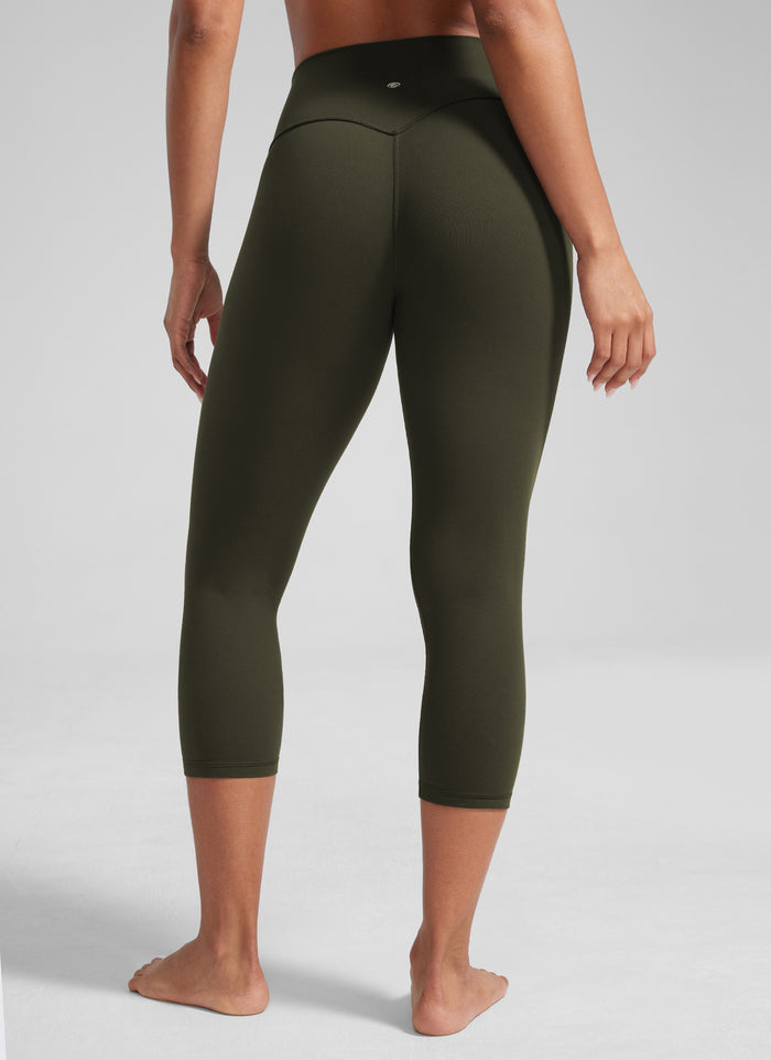 CRZ YOGA Women's High Waisted Capris Workout Leggings 21" Olive Green