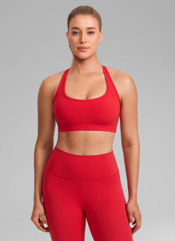 CRZ YOGA Women's Butterlift Yoga U Neck Racerback Keyhole Sports Bra Aurora Red