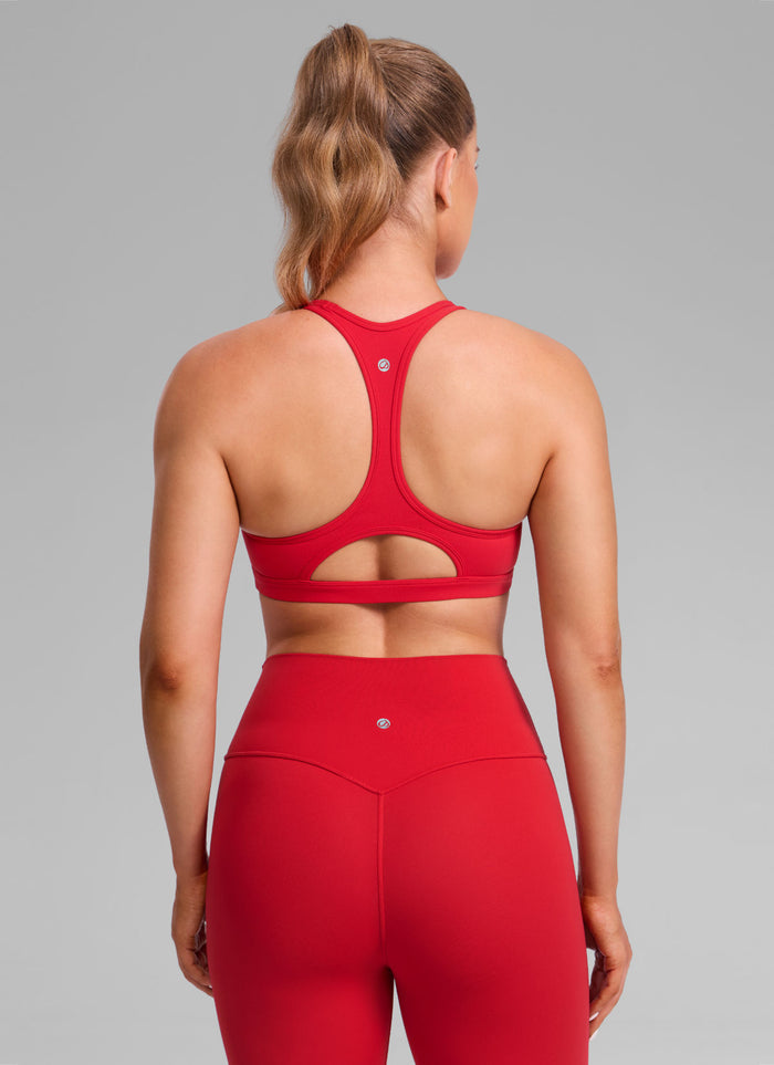 CRZ YOGA Women's Butterlift Yoga U Neck Racerback Keyhole Sports Bra Aurora Red