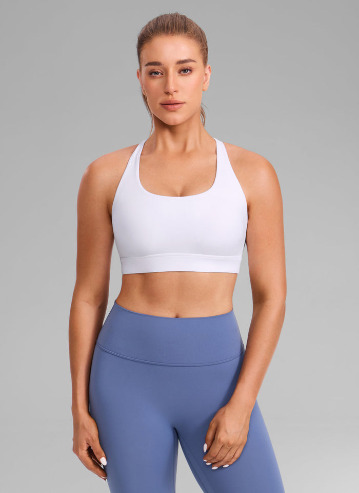 CRZ YOGA Women's Butterlift® Workout Crewneck Cross Back Sports Bra White